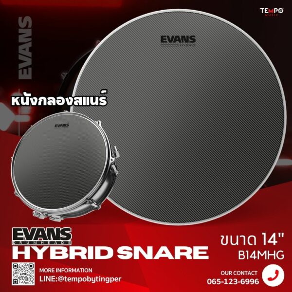 หนังสแนร์ Evans Hybrid Coated snare 14"
