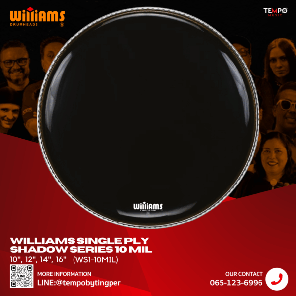 หนังกลอง Williams Shadow Series 10 Mil สีดำเงา โทนเสียงอบอุ่นทุ้มลึก
