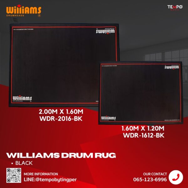 พรมกลอง Williams WDR-BLACK สีดำดีไซน์หรู กันลื่น มั่นคง