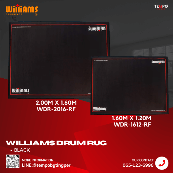 พรมกลอง Williams WDR-BLACK สีดำดีไซน์หรู กันลื่น มั่นคง