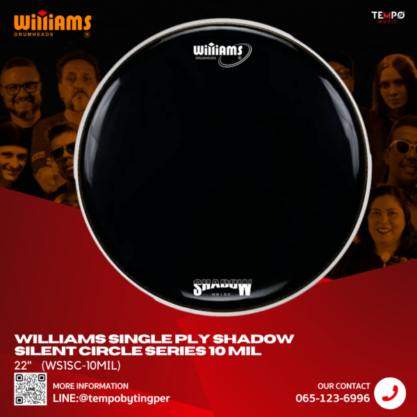 หนังกระเดื่อง Williams WS1SC-10MIL พร้อมวงแหวน Silent Circle ควบคุมเสียง