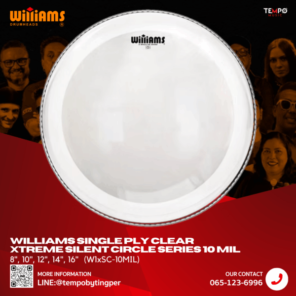 หนังกลอง Williams Silent Circle 10 MIL Clear Xtreme เสียงอบอุ่น คุมโอเวอร์โทน และตอบสนองไว