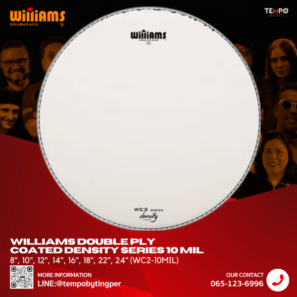 หนังกลอง Williams Density White 10 MIL Double Ply เคลือบขาว เสียงหนา นุ่มลึก ควบคุมโอเวอร์โทนดีเยี่ยม