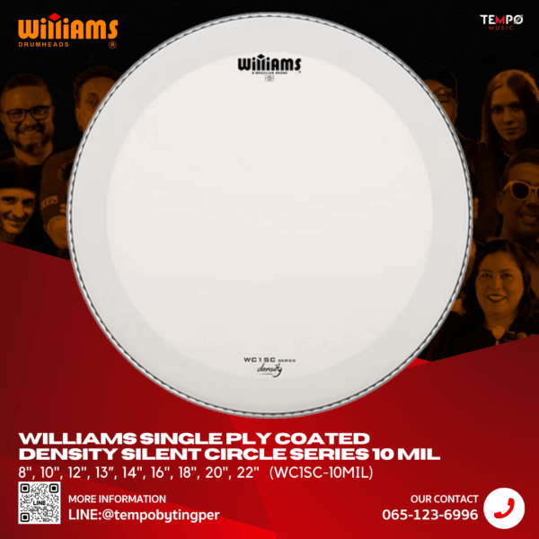 หนังกลอง Williams Silent Circle Coated 10 MIL เคลือบขาว เสียงอบอุ่น คมชัด คุมโอเวอร์โทนได้ดี