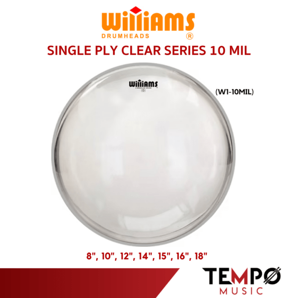 หนังล่างกลองทอม Williams W1 Resonant แบบใสชั้นเดียว