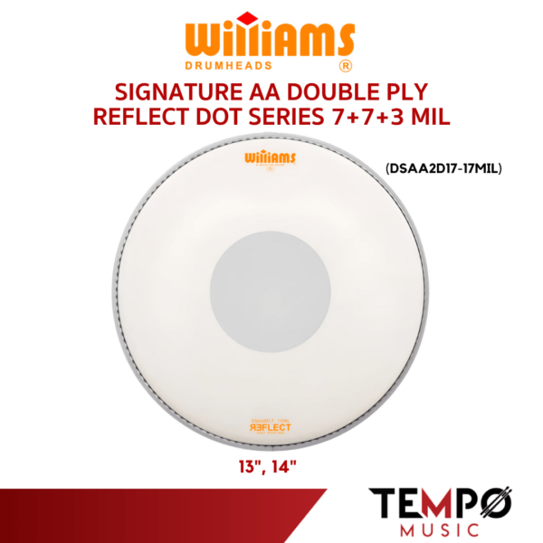 หนังกลองสแนร์ Williams Reflect Dot DSAA2D17 Snare Drumhead แบบหนังน้ำมัน 2 ชั้นพร้อมเป้า