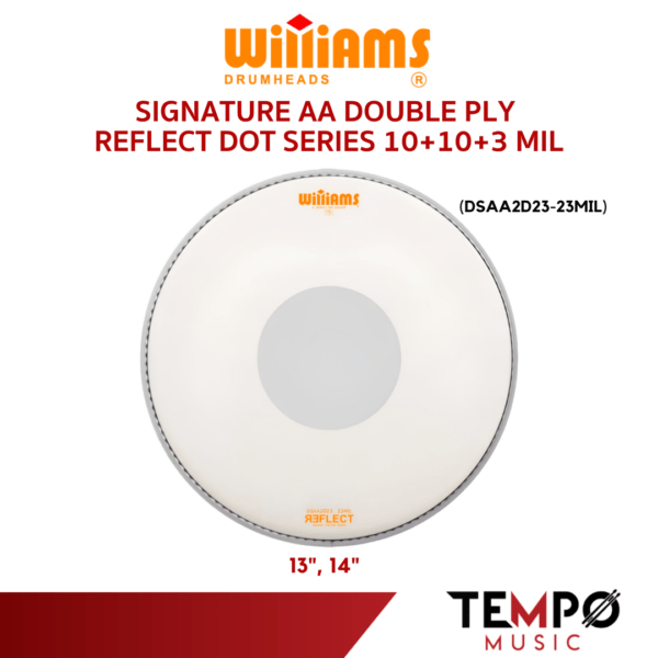 หนังกลองสแนร์ Williams Reflect Dot DSAA2D23 Snare Drumhead แบบสองชั้นพร้อมเป้า