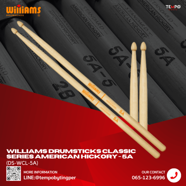 ไม้กลอง Williams 5A ทำจากไม้ Hickory สำหรับการเล่นทุกแนวเพลง