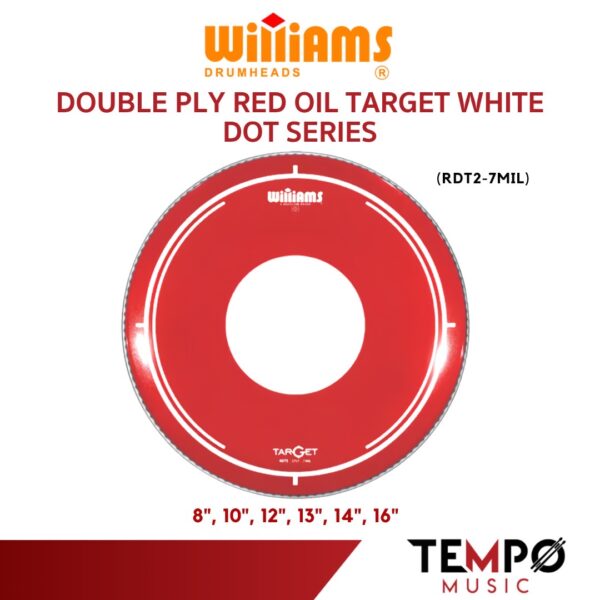 หนังกลองทอม Williams Target Red Dot RDT2 Drumhead สีแดงพร้อมจุดสีขาว