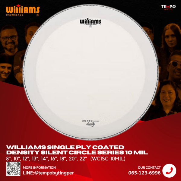 หนังกลองสแนร์ Williams WC1SC หนังขาวสาก 1 ชั้น 10 Mil