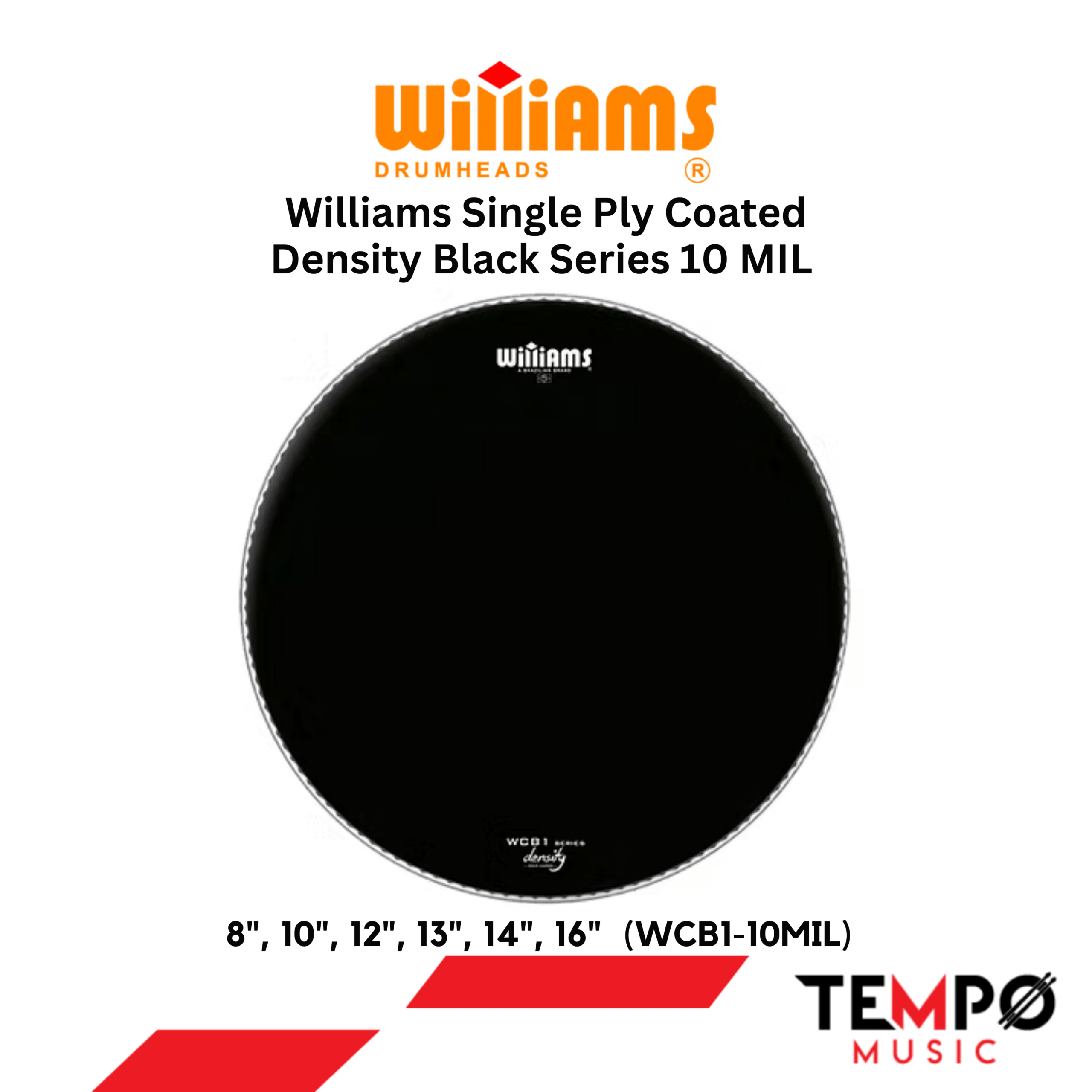 williams-wcb1-snare-drumhead.webp หนังกลองสแนร์ Williams WCB1 สีดำผิวสาก แบบ 1 ชั้น หนา 10 Mil