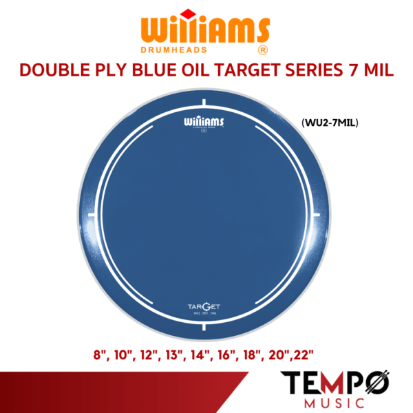 หนังกลองทอม Williams Target Blue WU2 Drumhead ใสสีน้ำเงิน 2 ชั้น